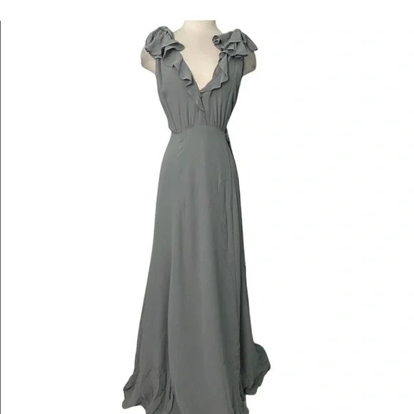 Reformation Elegant Gray Ruffle Maxi Dress - Picture 2 of 7